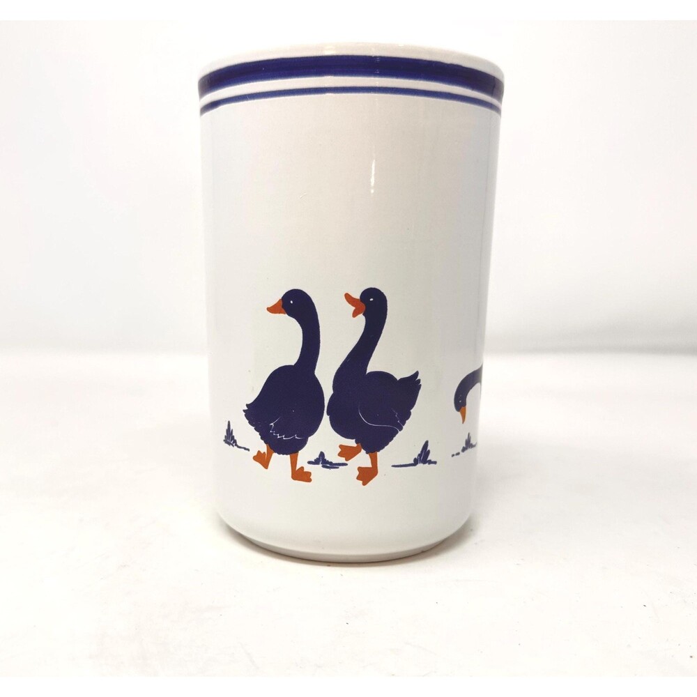 Vintage Rosenthal Netter Blue Goose Ceramic Utensil Holder Vase Italy 1980s